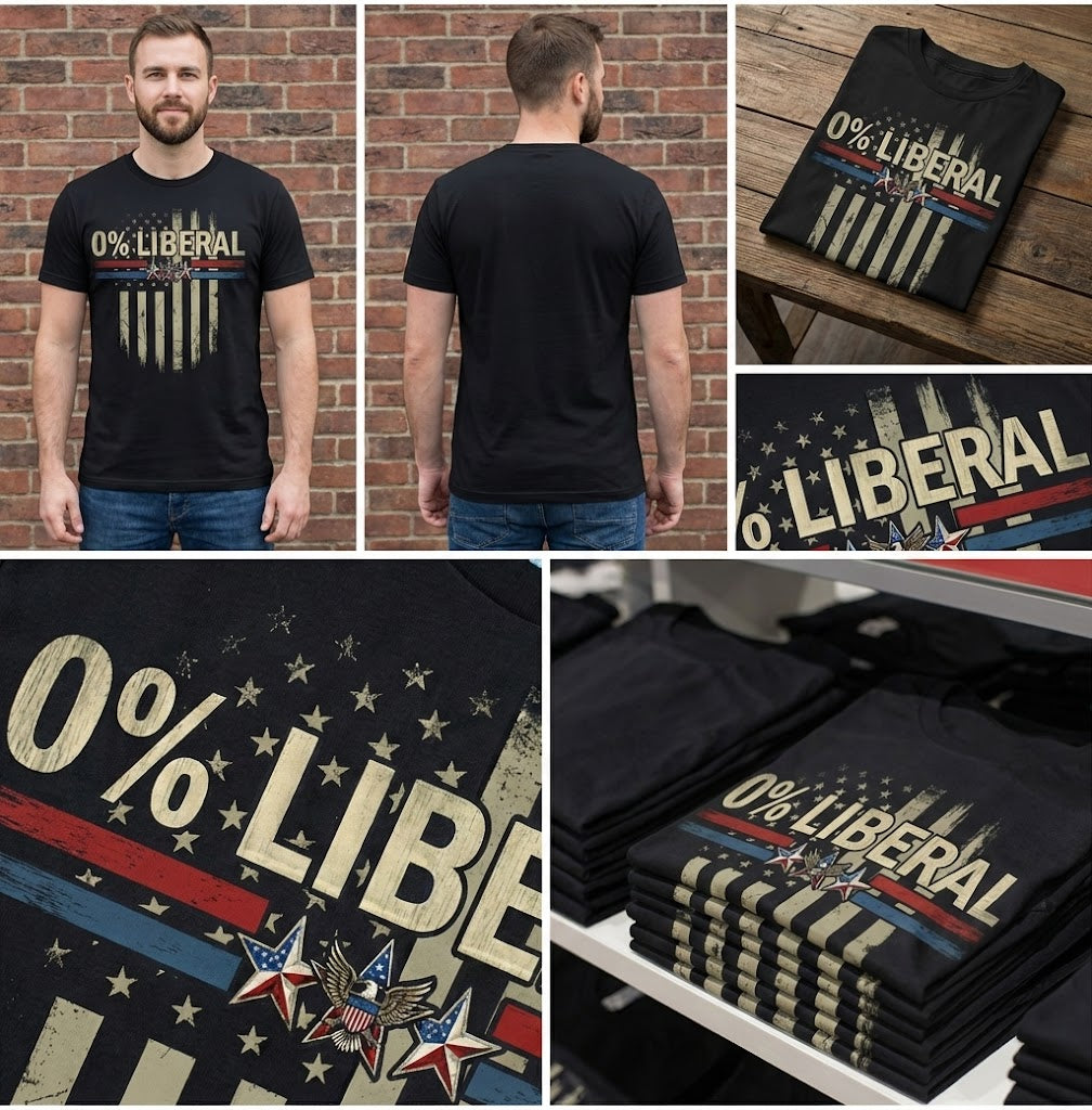 0% Liberal Distressed American Flag T-Shirt