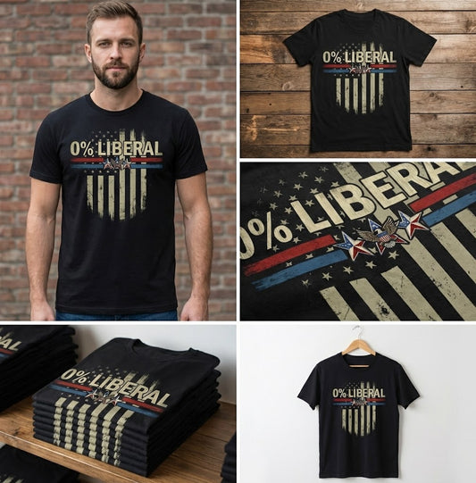 0% Liberal Distressed American Flag T-Shirt